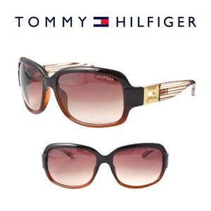 Tommy Hilfiger Brown Signature Oversized Rectangle Sunglasses w New Leather Case